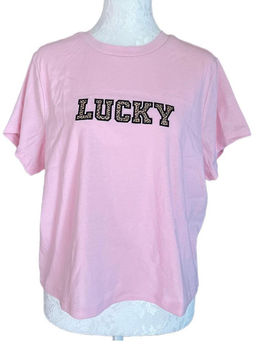 Zoe+Liv Lucky Graphic T-Shirt Pink Leopard print Women’s Size 1X Oversized